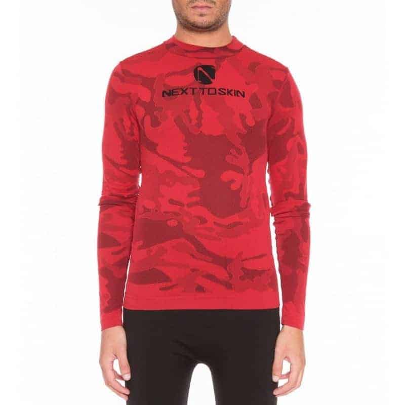 T-shirt z długim rękawem camu obok skóry czerwony